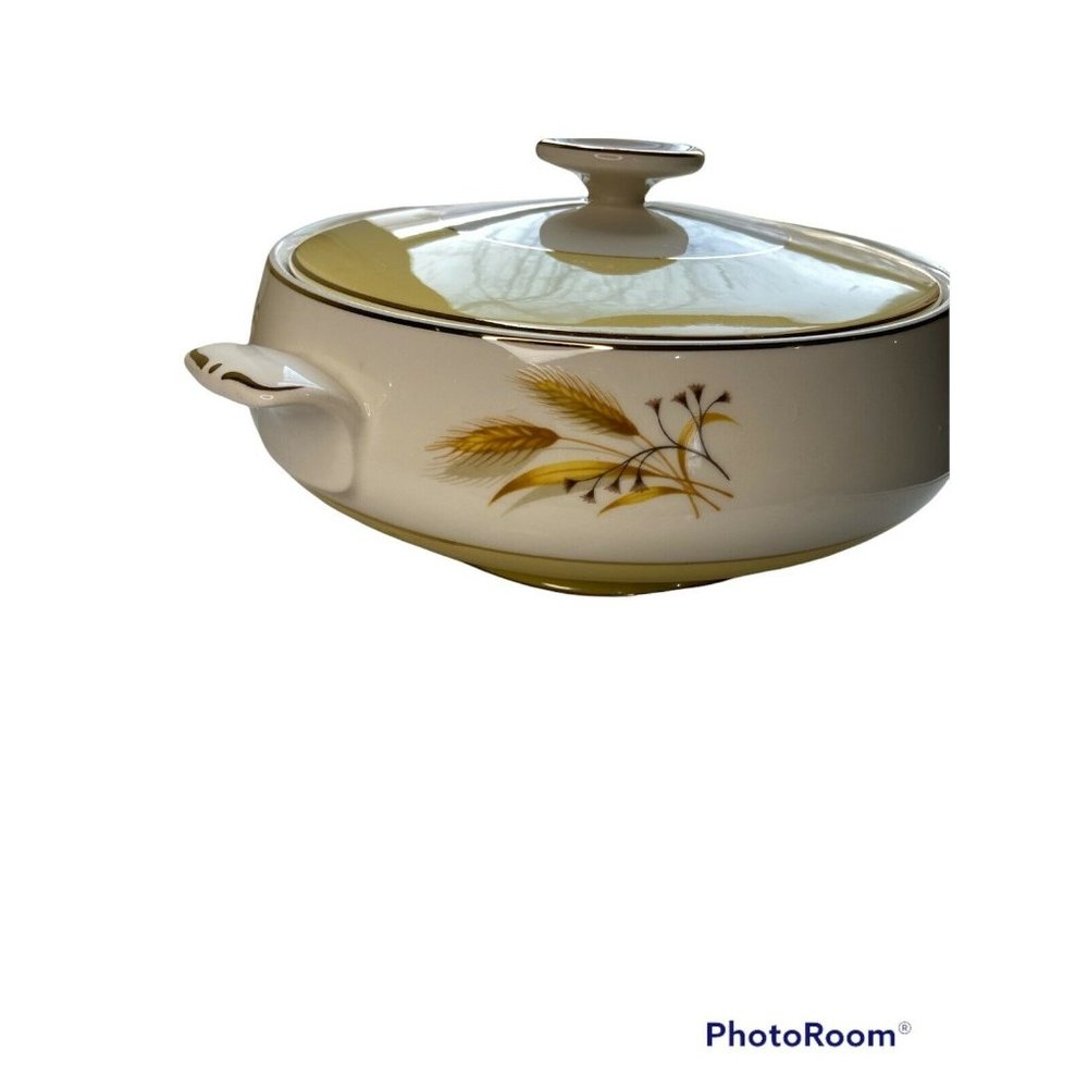 Autumn Gold Wheat Semi Vitreous Covered Dish Veggie Bowl Century Service MCM